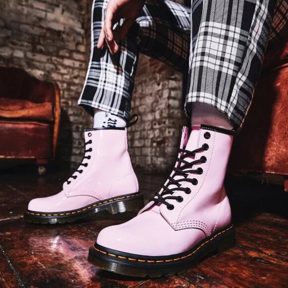 Dr. Martens Pale Pink Patent Leather Combat Boots - Picture 1 of 7